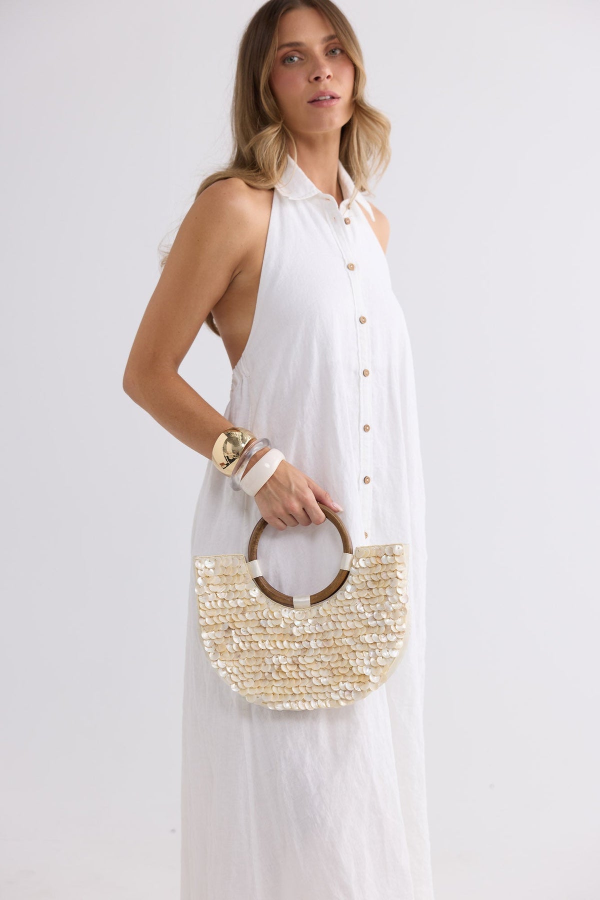 Seaside Bag in white, detail view.