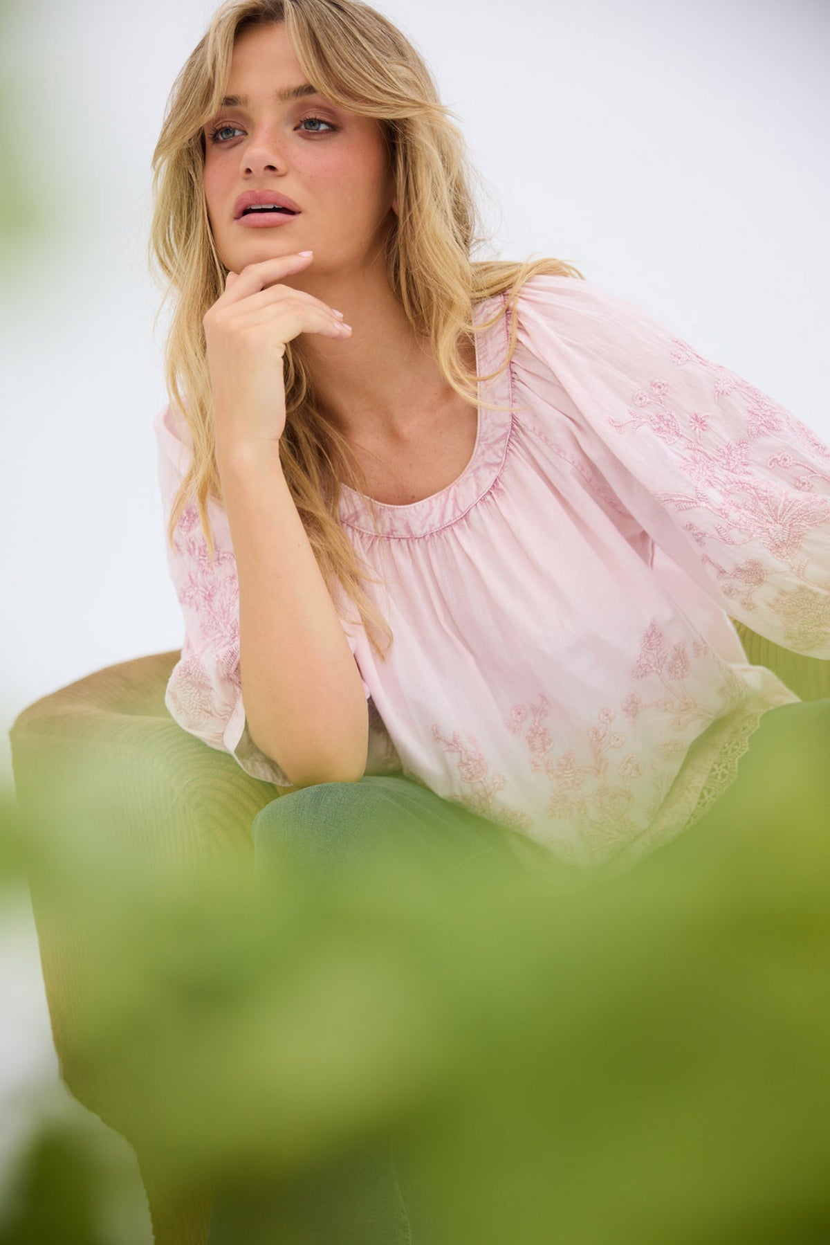 Thistle Top in soft pink — additional view.