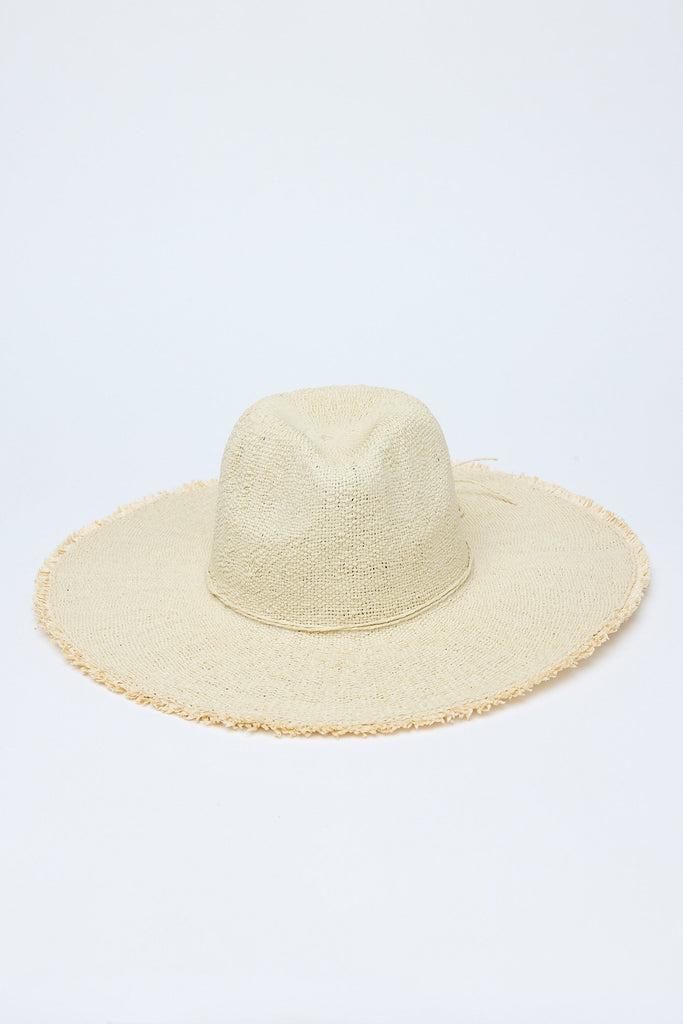 Beige straw hat on a light gray background