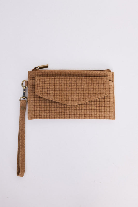 Nala Wallet - Tan wallet in tan with textured finish, front view on white background