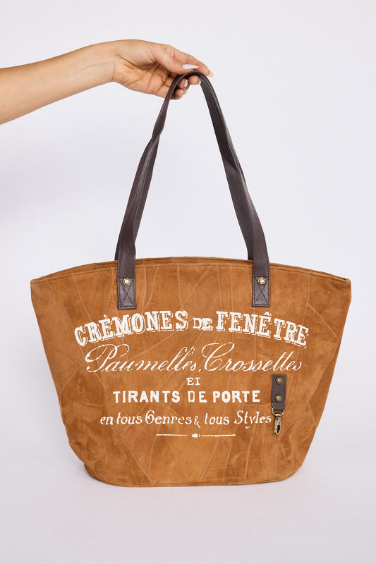 Cremones Bag - Tan bag in tan with structured silhouette, front view on white background