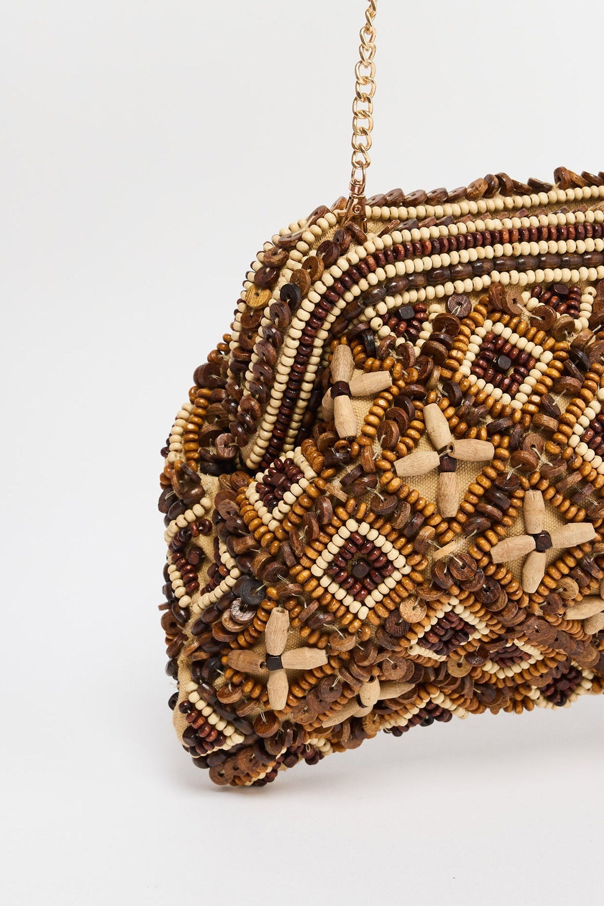 Isla Clutch in brown, detail view.