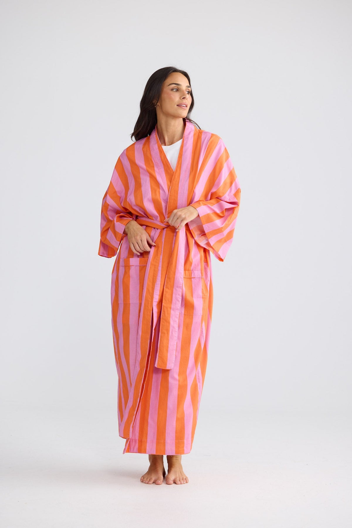 Namaste Robe in Lilac with Orange Stripe — additional view.