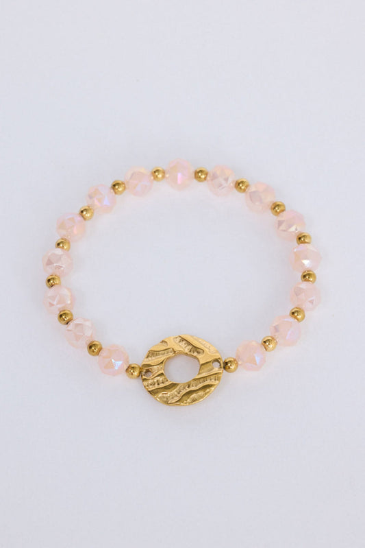 Clarke Bracelet in pink with statement gold charm detail, front view on white background