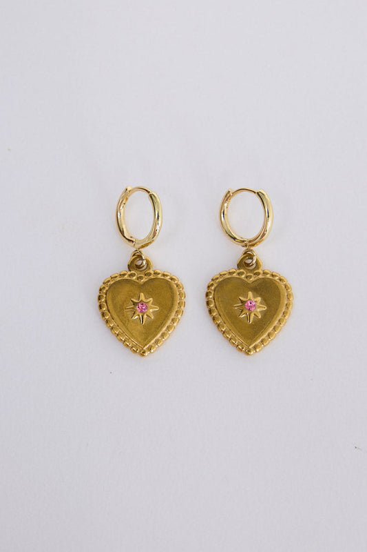 Aura Earrings in gold with delicate stone detailing, front view on white background