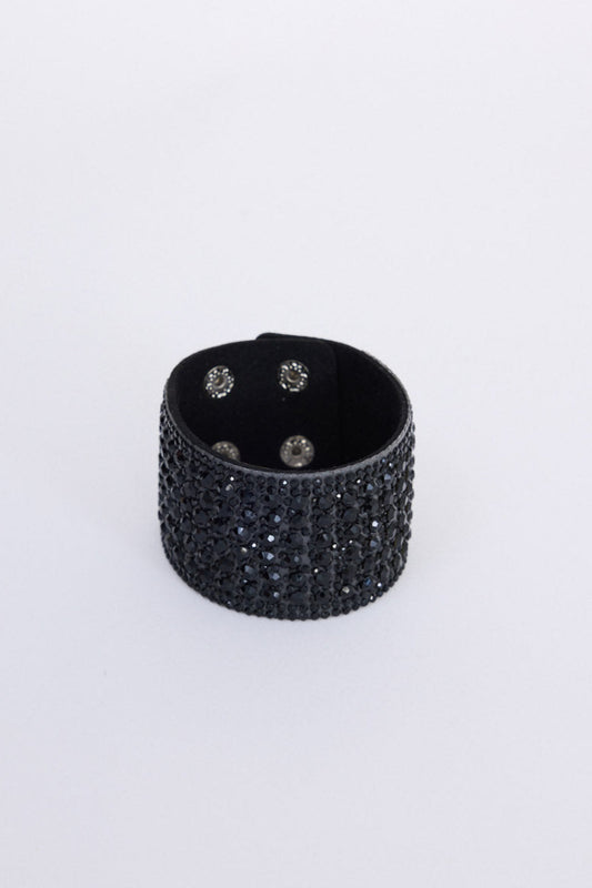 Chantelle Bracelet in black with layered textures and embellished detailing, front view on white background