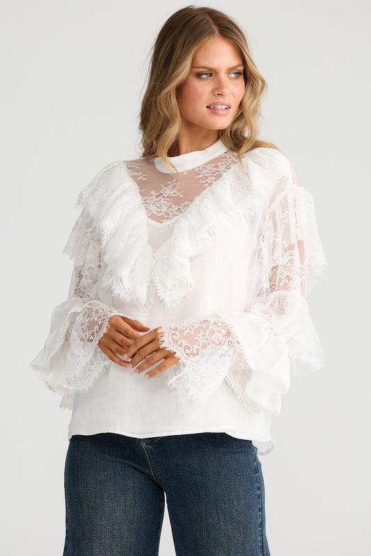 Clairo Frill Blouse-Off White