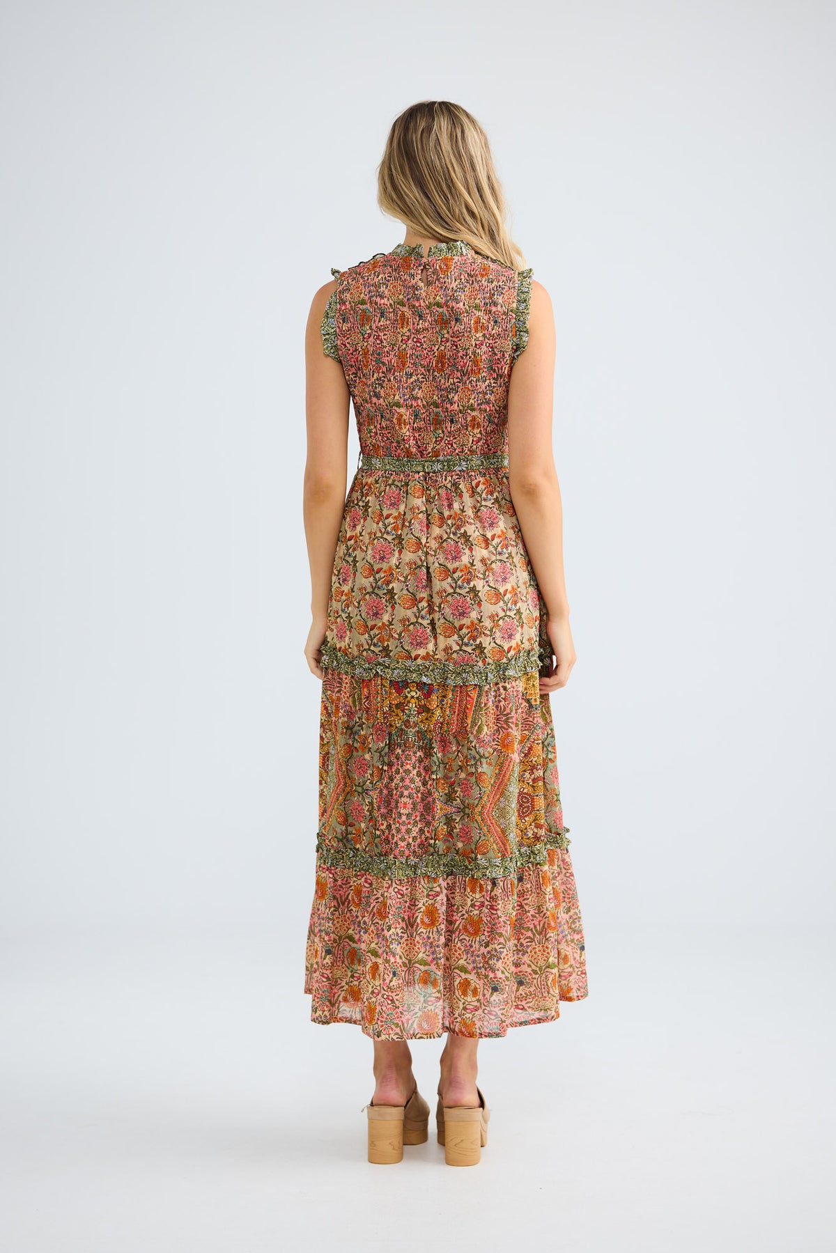 Juniper Dress in meadow weave with a removable waist tie.