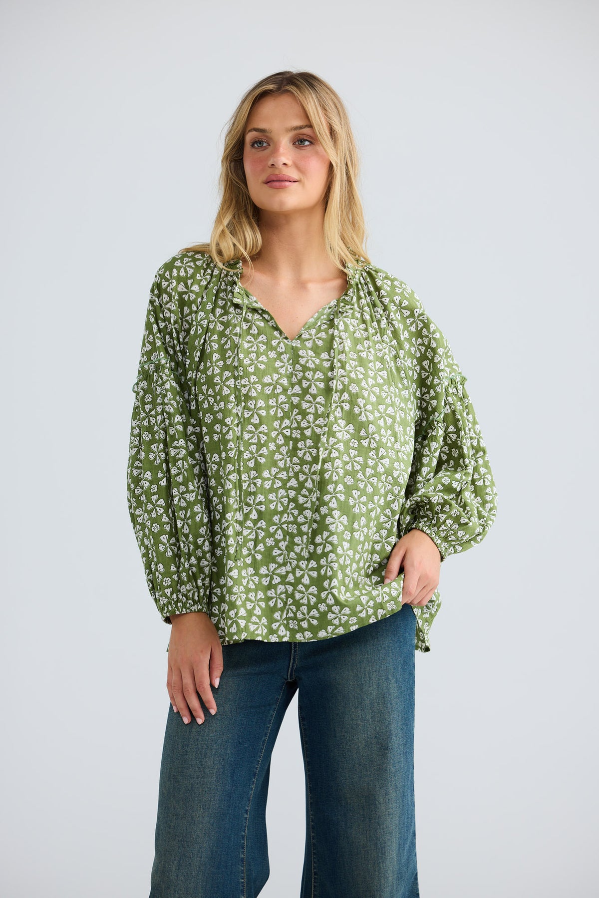 Alegria Top in sage petal — additional view.