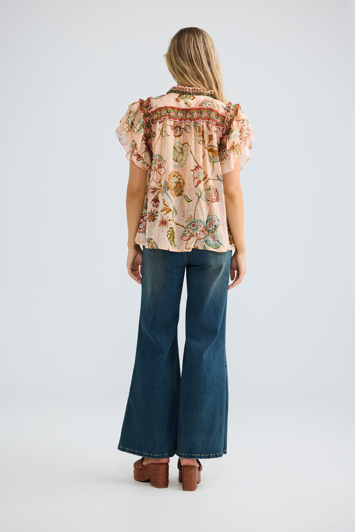 Sorrae Top in wildflower oasis with tasselled neck ties.