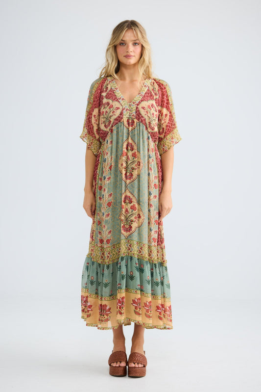 Tulara Dress in garden mist, full-length front view.