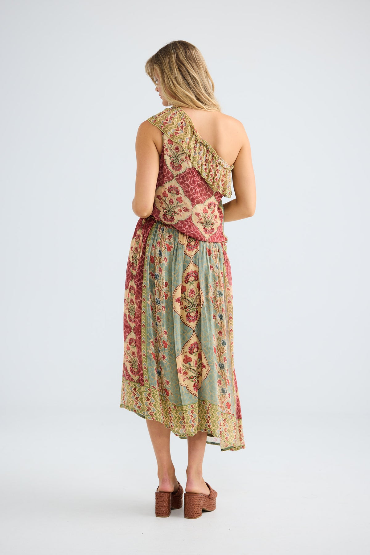 Ravina Dress in garden mist, back view.