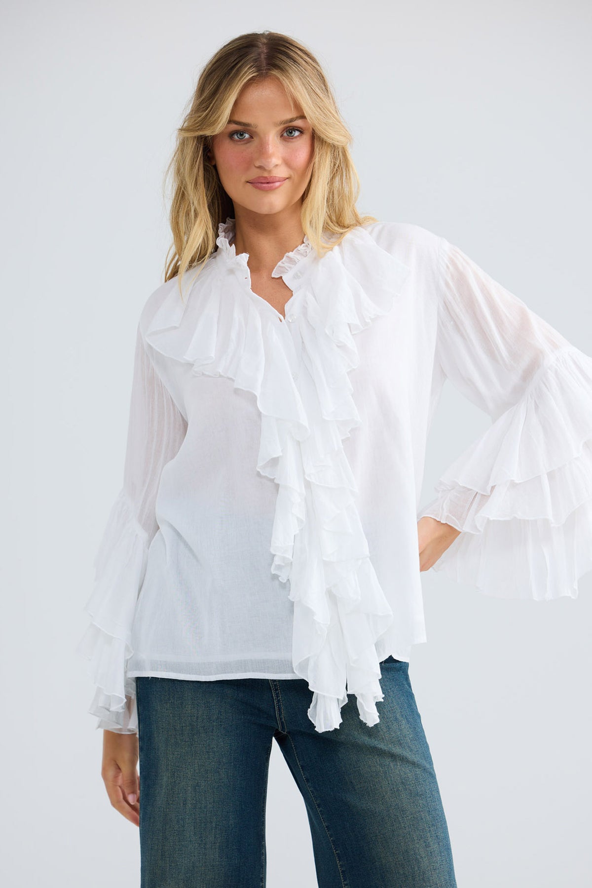 Maika Frill Shirt in white — additional view.