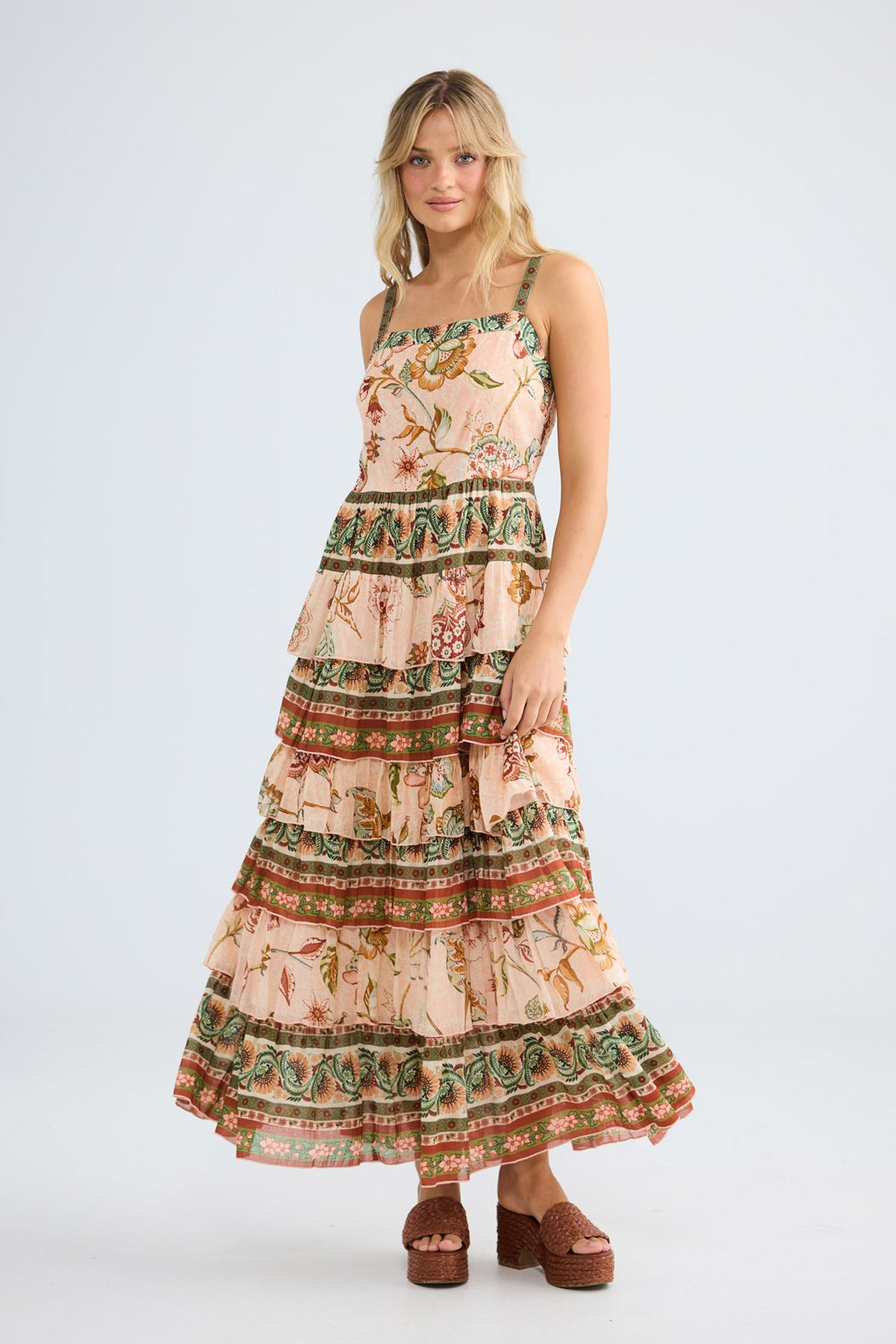 Paloma Dress in wildflower oasis with wide straps.