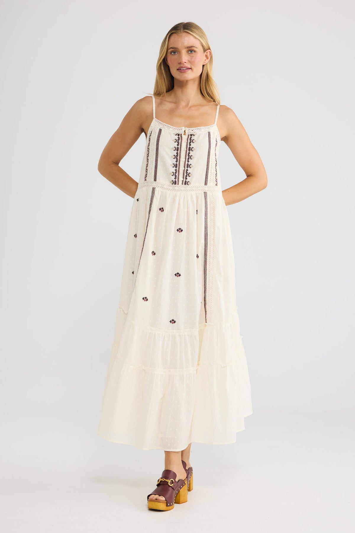 Saskia Maxi Dress in natural dobby — additional view 2.