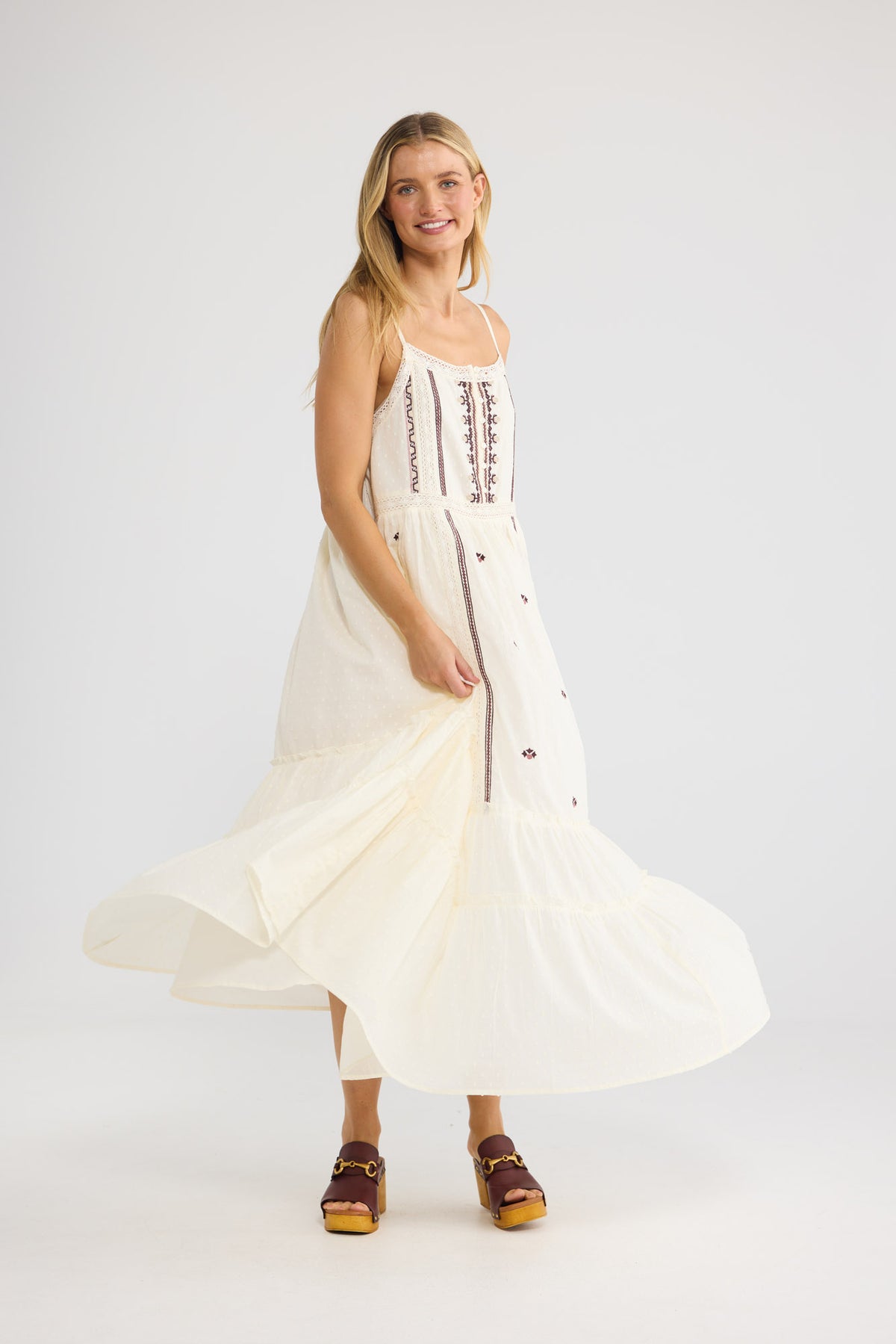 Saskia Maxi Dress in natural dobby — additional view 3.
