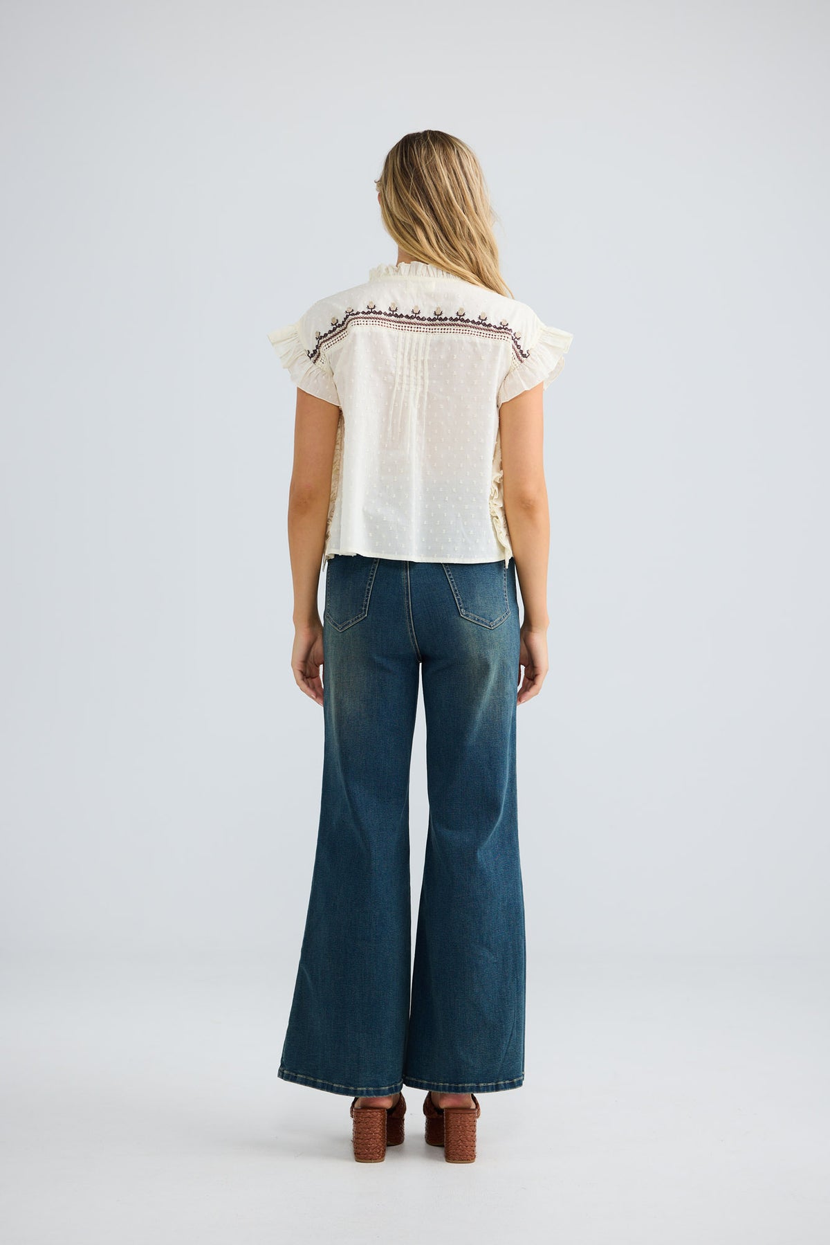 Saskia Tie Top in natural dobby — additional view.
