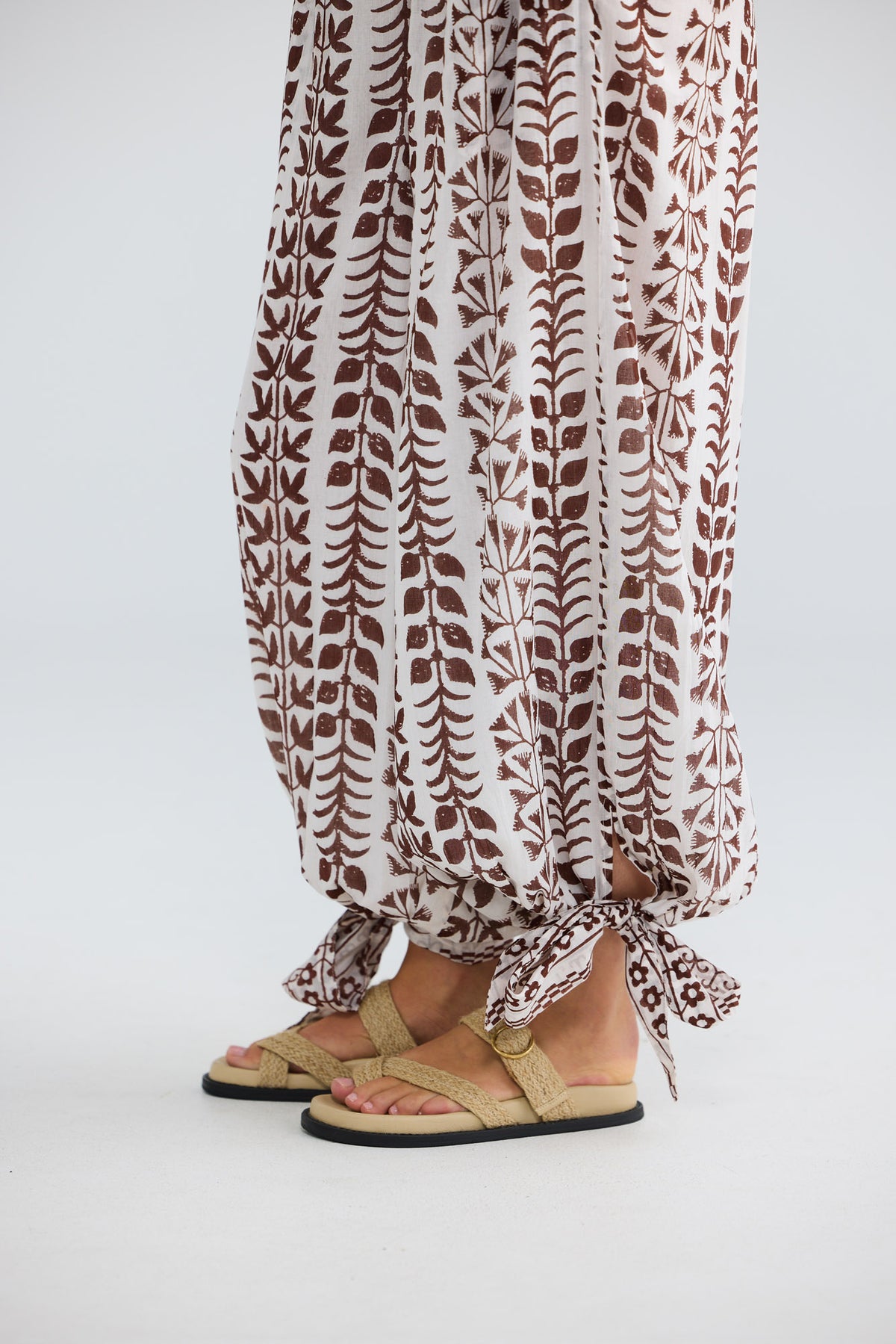 Clairo Pant in chocolate paro with self-tie cuffs.